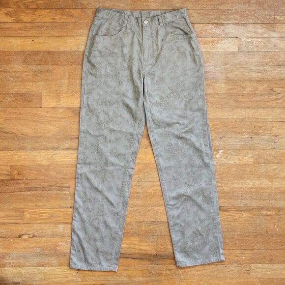 Vintage Pants - Vintage Floral Print Pants Size Medium 30" Waist 1990s Taupe Twill Cotton Trouse